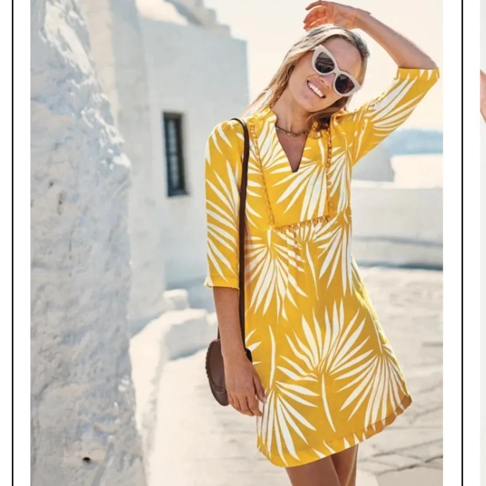 New! Boden Evangeline Linen Tunic Palm Floral Leaf Print Yellow 27159